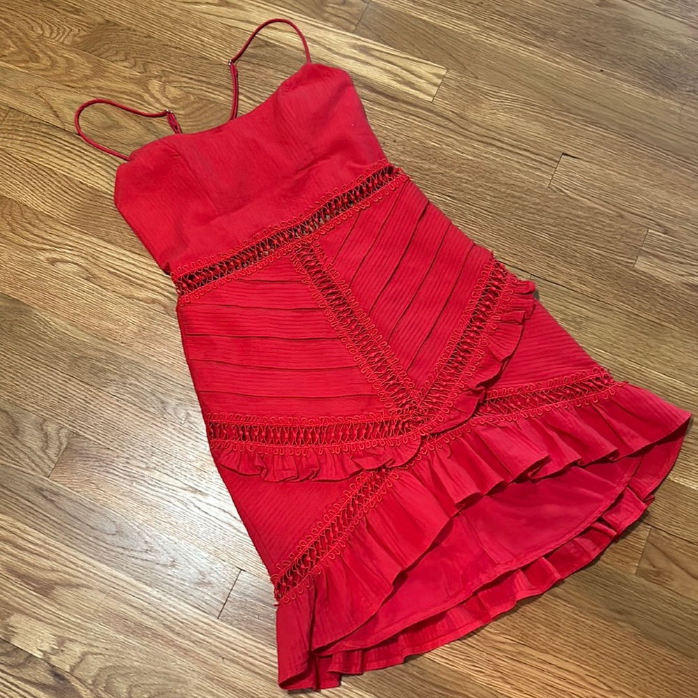 Angel Biba RED Christmas Dress Frilly Lace Crochet Ruffles sexy girly cute XS